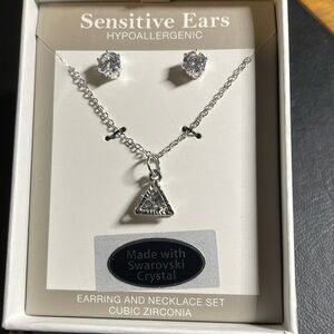 Swarovski Crystal Elements Triangle Necklace/Earring Set Silver Overlay